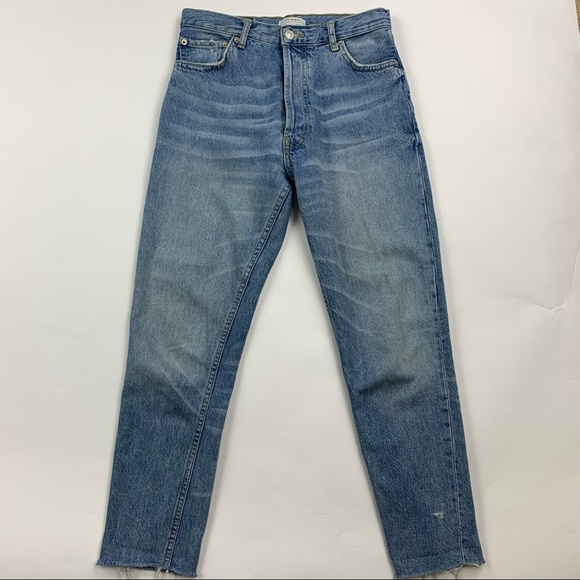ZARA High Rise Raw Hem Jeans Sz 4 - Picture 1 of 10